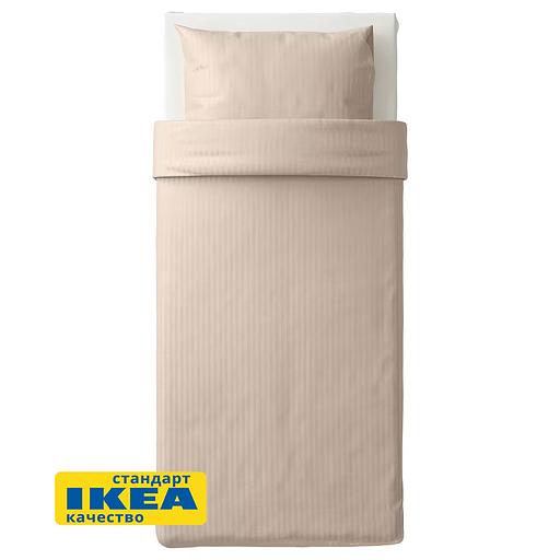 Пододеяльник 1,5 спальный, наволочка НАТЕСМИО (ИКЕА НАТТЭСМИН) 150x200/50x70, светло-бежевый страйп, сатин KL-30442619 фото 2