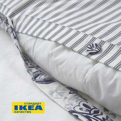 Пододеяльник 1,5 спальный, наволочка МАГНОЛИЯ (ИКЕА ЮНИМАГНОЛИЯ) 150x200/50x70, белый/темно-синий, поплин KL-50493288 фото 3