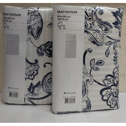 Пододеяльник 1,5 спальный, наволочка МАГНОЛИЯ (ИКЕА ЮНИМАГНОЛИЯ) 150x200/50x70, белый/темно-синий, поплин KL-50493288 фото 5