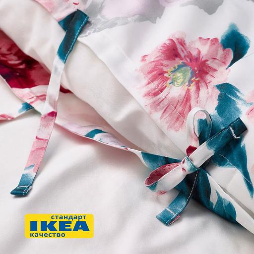Пододеяльник евро, 2 наволочки ПЛАТАН (ИКЕА ПЛАТТМАЛ) 200x200/50x70, цветочный орнамент/белый, сатин KL-50519759 фото 4