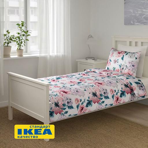 Пододеяльник евро, 2 наволочки ПЛАТАН (ИКЕА ПЛАТТМАЛ) 200x200/50x70, цветочный орнамент/белый, сатин KL-50519759 фото 5