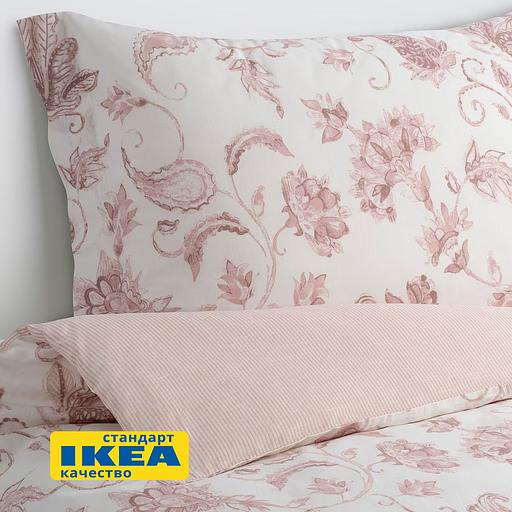 Пододеяльник евро, 2 наволочки БЛОМА (ИКЕА КЮССБЛОММА) 200x200/50x70, цветочный орнамент/в полоску, бязь KL-10534926 фото 3