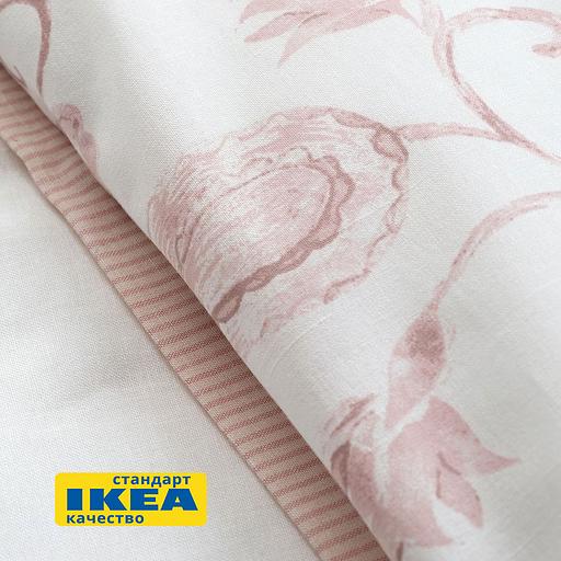 Пододеяльник евро, 2 наволочки БЛОМА (ИКЕА КЮССБЛОММА) 200x200/50x70, цветочный орнамент/в полоску, бязь KL-10534926 фото 5