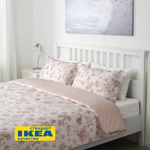 Пододеяльник евро, 2 наволочки БЛОМА (ИКЕА КЮССБЛОММА) 200x200/50x70, цветочный орнамент/в полоску, бязь KL-10534926 фото 7