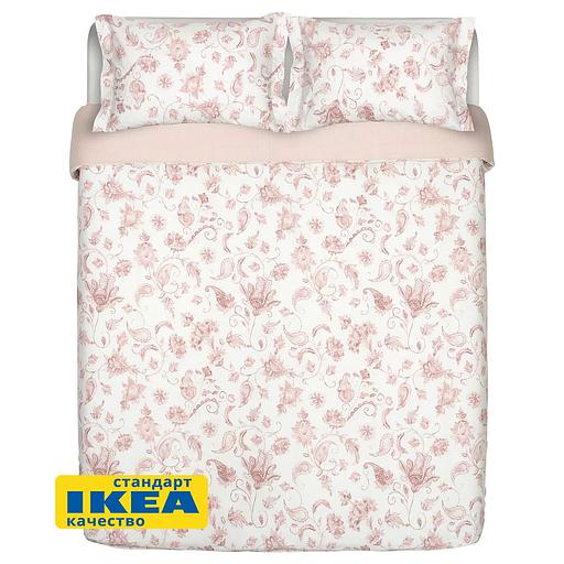 Пододеяльник евро, 2 наволочки БЛОМА (ИКЕА КЮССБЛОММА) 200x200/50x70, цветочный орнамент/в полоску, бязь KL-10534926 фото 8