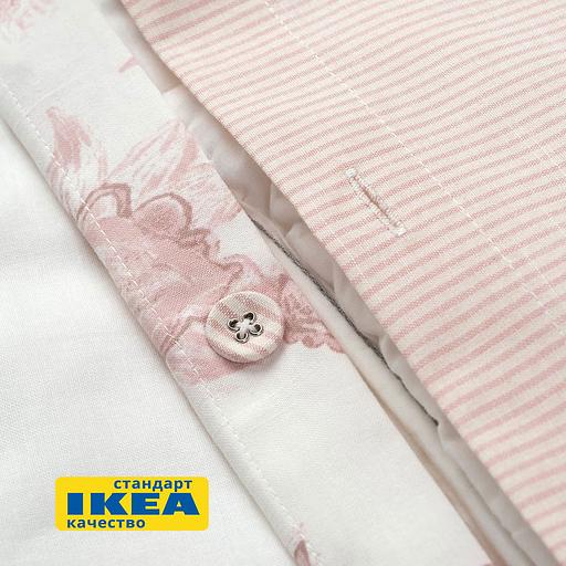 Пододеяльник 1,5 спальный, наволочка БЛОМА (ИКЕА КЮССБЛОММА) 150x200/50x70, цветочный орнамент/в полоску, бязь KL-90534927 фото 5