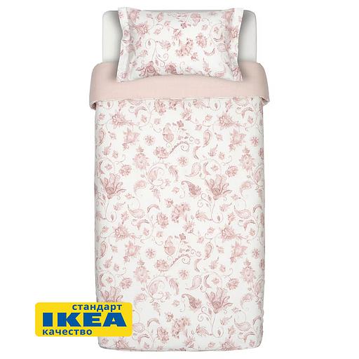 Пододеяльник 1,5 спальный, наволочка БЛОМА (ИКЕА КЮССБЛОММА) 150x200/50x70, цветочный орнамент/в полоску, бязь KL-90534927 фото 6
