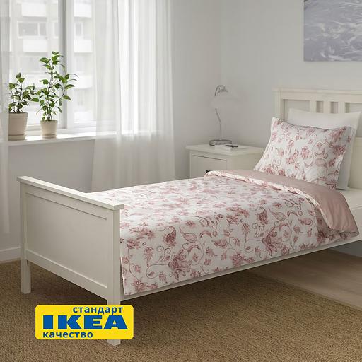 Пододеяльник 1,5 спальный, наволочка БЛОМА (ИКЕА КЮССБЛОММА) 150x200/50x70, цветочный орнамент/в полоску, бязь KL-90534927 фото 7