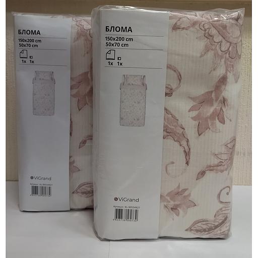 Пододеяльник 1,5 спальный, наволочка БЛОМА (ИКЕА КЮССБЛОММА) 150x200/50x70, цветочный орнамент/в полоску, бязь KL-90534927 фото 8