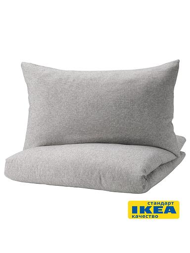 Пододеяльник 1,5 спальный, наволочка ВАКУРОС (ИКЕА ВЕСТКУСТРОС) 150x200/50x70, серо-белый, фланель KL-500620 фото 2