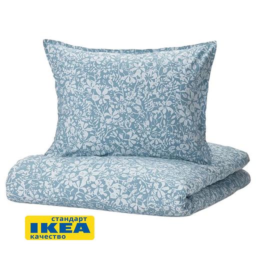 Пододеяльник евро, 2 наволочки САЛОМЕЯ (ИКЕА СОММАРСЛОЯ) 200x200/50x70, цветочный орн/синий, поплин KL-529765 фото 1