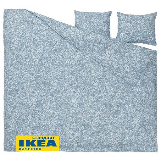 Пододеяльник евро, 2 наволочки САЛОМЕЯ (ИКЕА СОММАРСЛОЯ) 200x200/50x70, цветочный орн/синий, поплин KL-529765 фото 2