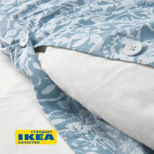 Пододеяльник 1,5 спальный, наволочка САЛОМЕЯ (ИКЕА СОММАРСЛОЯ) 150x200/50x70, цветочный орнамент/синий, поплин KL-20529750 фото 3