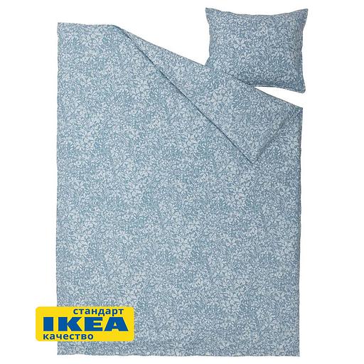 Пододеяльник 1,5 спальный, наволочка САЛОМЕЯ (ИКЕА СОММАРСЛОЯ) 150x200/50x70, цветочный орнамент/синий, поплин KL-20529750 фото 5
