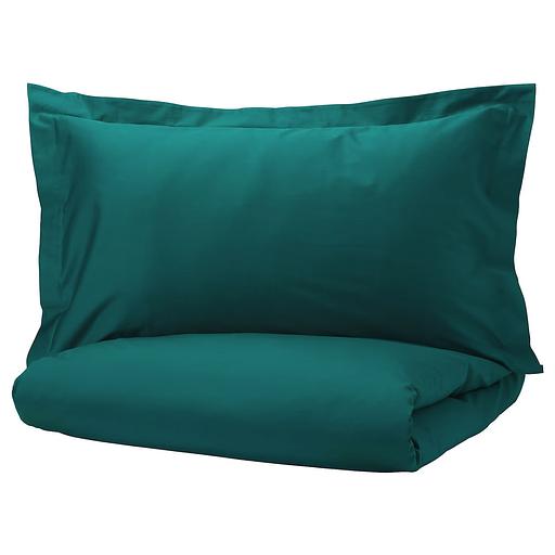 Пододеяльник евро, 2 наволочки ЛЮТЕСМИО (ИКЕА ЛЮКТЭСМИН) 200x200/50x70, темно-зеленый, сатин KL-80432929 фото 2