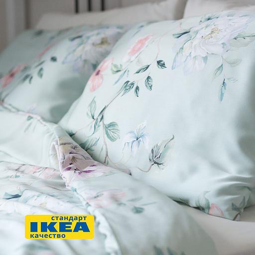 Пододеяльник евро, 2 наволочки ПЛАТАН (ИКЕА ПЛАТТМАЛ) 200x200/50x70, цветочный орнамент/зеленый, сатин KL-30519760 фото 1