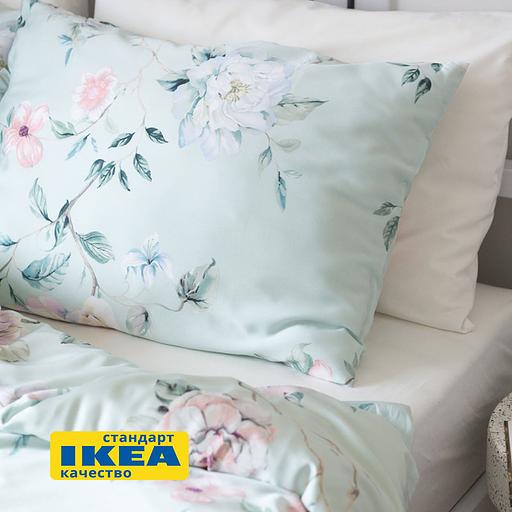 Пододеяльник евро, 2 наволочки ПЛАТАН (ИКЕА ПЛАТТМАЛ) 200x200/50x70, цветочный орнамент/зеленый, сатин KL-30519760 фото 2