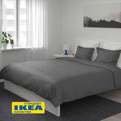 Пододеяльник евро, 2 наволочки LUKT (ИКЕА ЛЮКТЭСМИН) 200x200/50x70, темно-серый, сатин AR-90442536 фото 3
