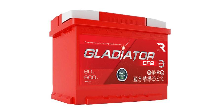 Аккумулятор «Gladiator EFB» 60 А/ч, обратной полярности, конус ОПТ фото 1