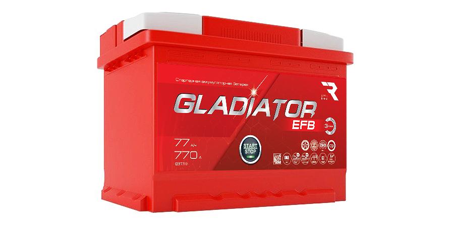 Аккумулятор «Gladiator EFB» 77А/ч, прямой полярности, конус ОПТ фото 1