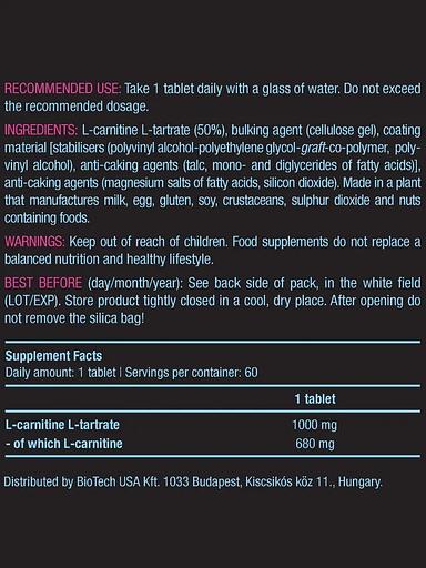 Л-карнитин Biotech USA L-Carnitine 1000 мг 60 таб ОПТ фото 3