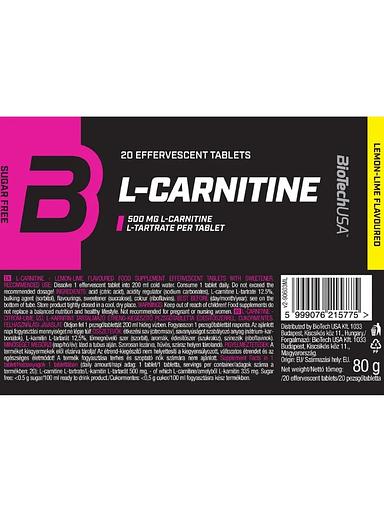 Л-карнитин в шипучих таблетках Biotech USA L-Carnitine Effervescent 20 таб лимон-лайм ОПТ фото 2