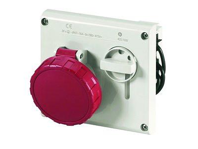 Розетка панельная с механической блокировкой и верхним расположением разъема IP67 32А 3P+E 400В фото 1