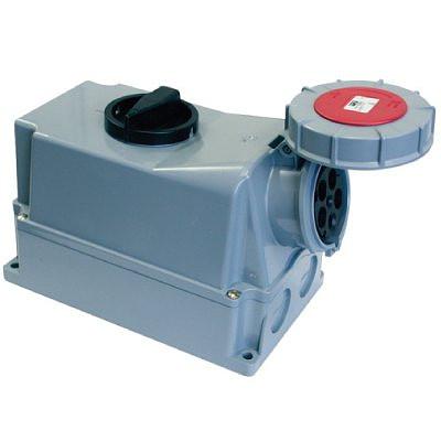 Розетка наружной уст. с механической блокировкой и боковым расположением разъема IP67 63А 3P+E 400В фото 1