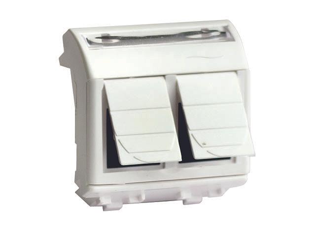 Ком.роз. двойная RJ45 кат.6 экран. (8P8C, Hyperline, Dual IDC: 110&Krone) Brava, слон.кость, 2мод фото 1