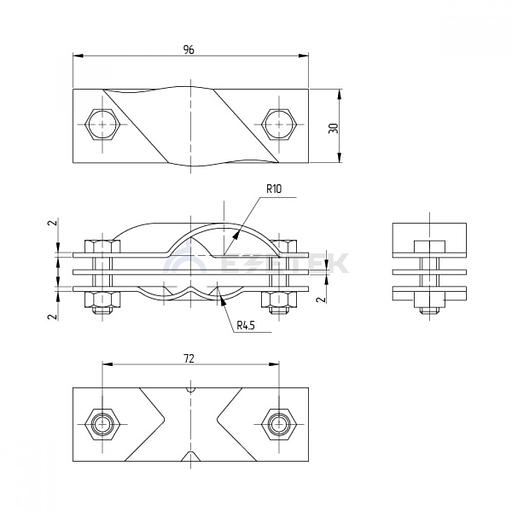 Зажим заземления стержень - полоса/пруток диагональный, оцинк. фото 2