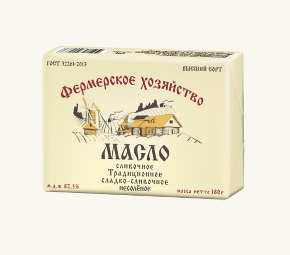 Масло сливочное крестьянское сладко-сливочное несоленое ТМ «Фермерское хозяйство» 82,5% 180 г фото 1