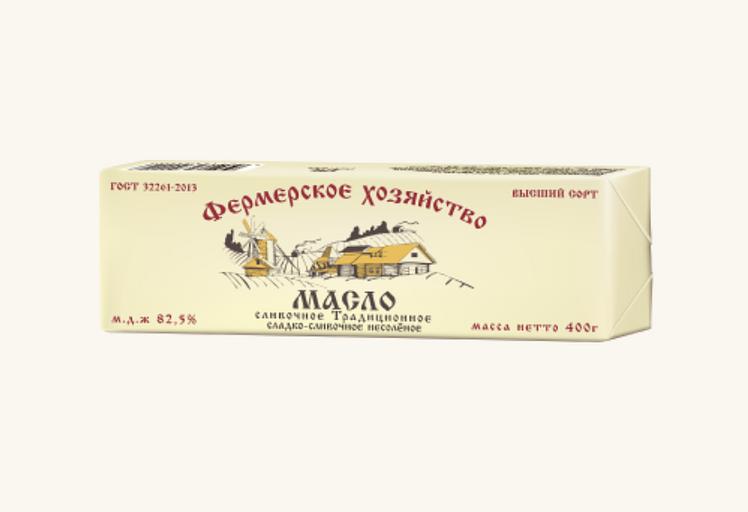 Масло сливочное крестьянское сладко-сливочное несоленое ТМ «Фермерское хозяйство» 82,5% 400 г фото 1