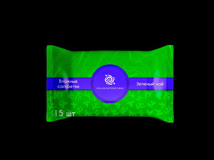 Влажные салфетки «Аквамарин» Зеленый чай 15 шт фото 1
