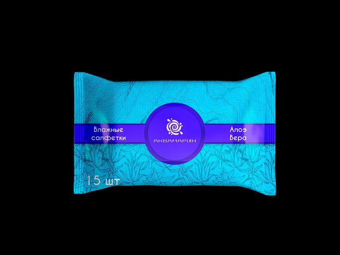 Влажные салфетки «Аквамарин» Алоэ вера 15 шт фото 1