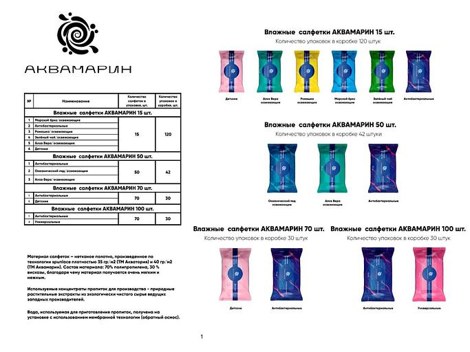 Влажные салфетки «Аквамарин» Алоэ вера 15 шт фото 2