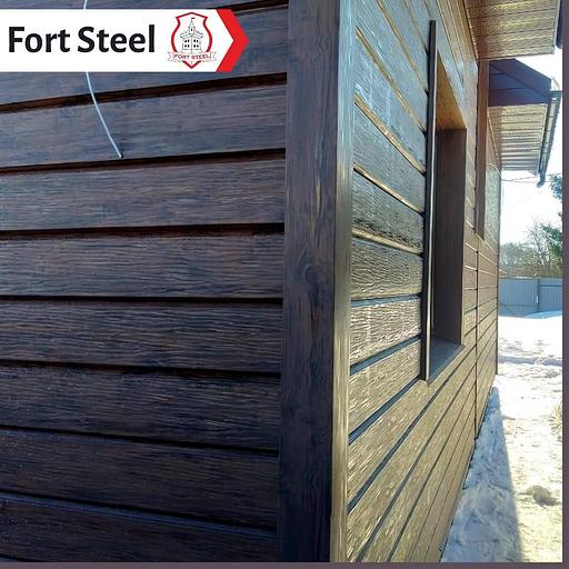 Металлический сайдинг «Евробрус с тиснением» цвет Printech Тёмный дуб 3D фото 3