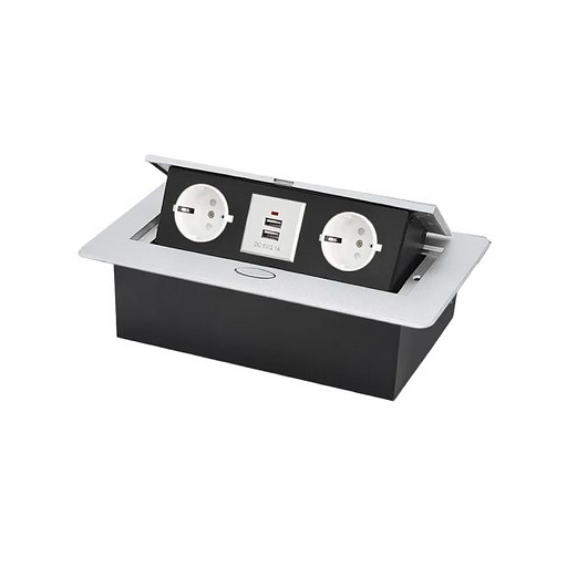 Встраиваемая выдвижная розетка в столешницу 2EU+2USB серебро фото 4