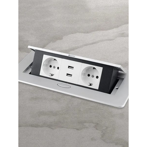 Встраиваемая выдвижная розетка в столешницу 2EU+2USB серебро фото 6