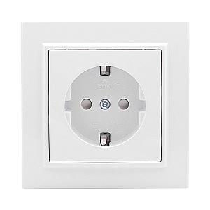 Розетка Минск одноместная СП с заземлением 16А белая защитные шторки Basic EKF ERR16-028-100, 1 шт фото 1