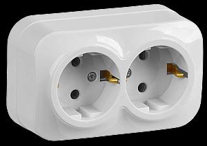 GLORY Розетка двухместная наружная с заземлением белая IEK ERH21-K01-16, 1 шт фото 1