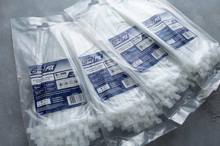 Кабельная стяжка GR-FIX 3×150, 3×200, 3×300, 4×150, 4×200 мм белые/чёрные опт фото 3