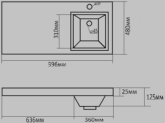 Раковина из искусственного камня «Афина 100» для установки на тумбу и над стиральной машиной ОПТ фото 2