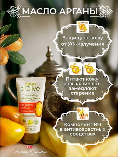 Крем для рук и тела Dalan «D’Olive» питательный и омолаживающий с маслом Арганы, 60 мл фото 3