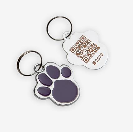 QR адресник фиолетовый «Лапка» на ошейник фото 1