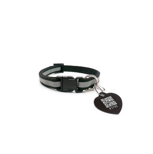Ошейник чёрный светоотражающий с колокольчиком + QR адресник фото 1