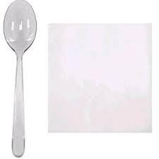 Одноразовая посуда комплект №2 (ложка столовая прозрачная, салфетка белая) фото 1