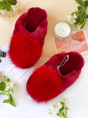 Меховые тапочки c помпоном песец+овчина фото 3