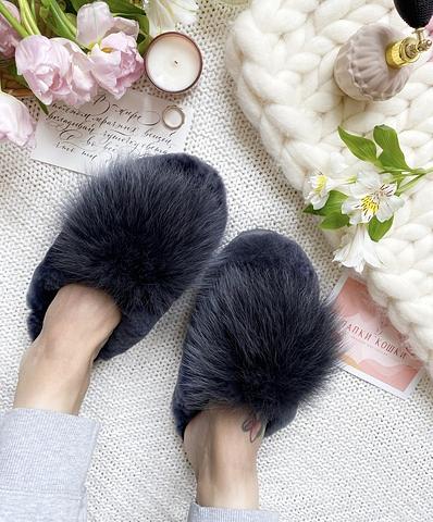 Меховые тапочки c помпоном песец+овчина фото 4