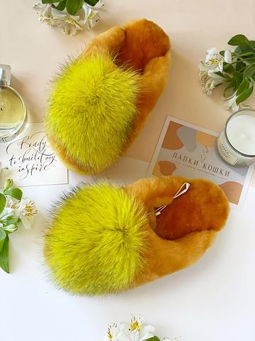 Меховые тапочки c помпоном песец+овчина фото 5