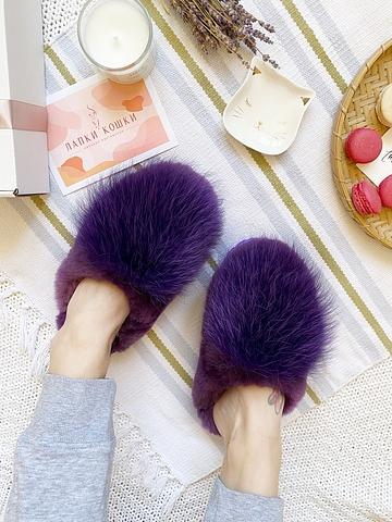 Меховые тапочки c помпоном песец+овчина фото 6